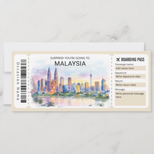 マレーシア旅行搭乗券チケット 招待状 (正面)