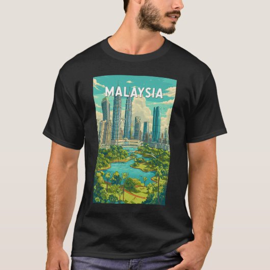 マレーシア イラスト 旅行 アート ヴィンテージ Tシャツ (正面)
