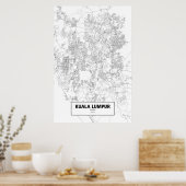 マレーシア，クアラルンプール（黒オンホワイト） ポスター (キッチン)