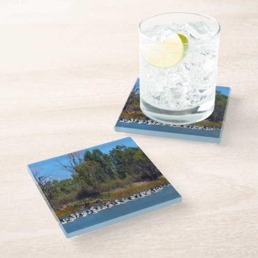 『マレー川の漁師たち – ペリカンの集まり』 ガラスコースター (アングル)