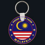 マレー誇りを持ったシアの出身である キーホルダー<br><div class="desc">マレーシアの国旗は円形に吹き込まれ、国旗の色飾には入っている。文字以外に、飾り星も使われている。</div>