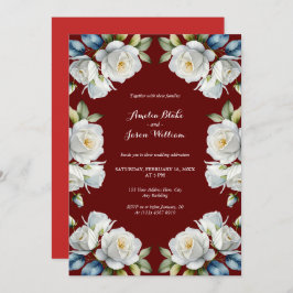 マロエレガントーンホワイトローズ縁どフローラズ結婚ス 招待状