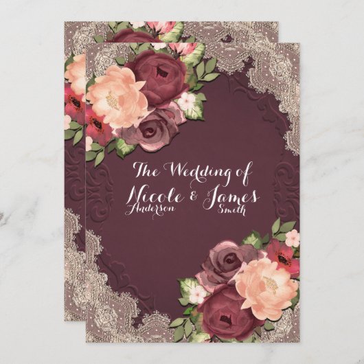 マロエレガントーンレース&フローラシモダンック結婚ス 招待状 (正面/裏面)