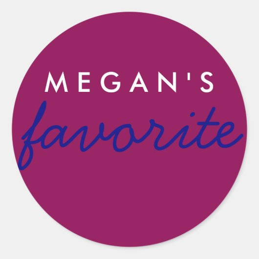 マロパーソナライズされたーンお気に入りのマゼンタネイビーブルー ラウンドシール (正面)