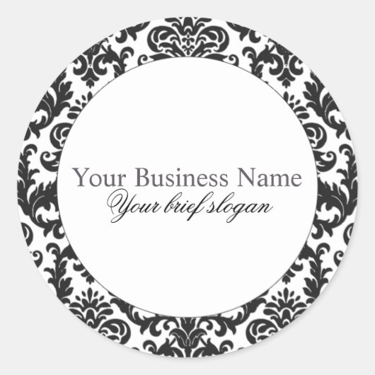 マロリー#1シックなブラックダマスクラウンドステッカー ラウンドシール (正面)