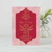 マロンとゴールドのヒンズー教の結婚式の結び目ガネーシャ 招待状 (スタンド正面)