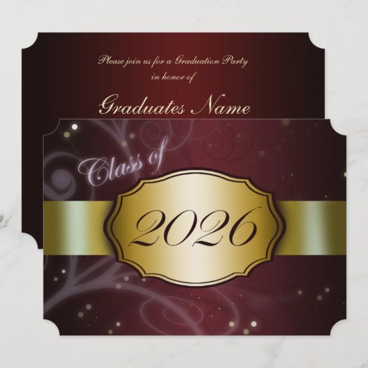 マロンとゴールドの2026年卒業パーティー 招待状 (正面/裏面)