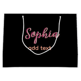 マロンカラーに名前の女の子ボステキストブラックエレガント ラージペーパーバッグ