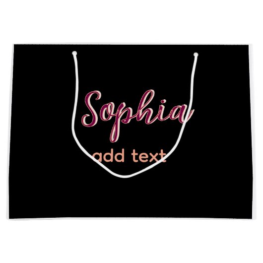 マロンカラーに名前の女の子ボステキストブラックエレガント ラージペーパーバッグ (正面)
