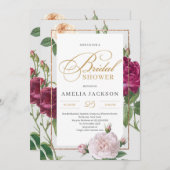 マロンフローラ赤面ピンクローズブライダルシャワー 招待状 (正面/裏面)