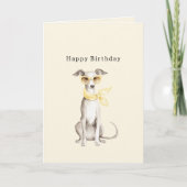 マロンベージュのスカーフを巻いた白い犬の誕生日 カード (正面)