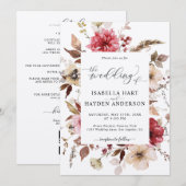 マロンレッド赤面ピンクオールイン1 QRコード結婚s 招待状 (正面/裏面)