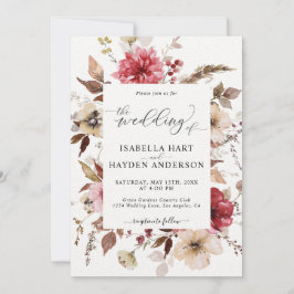 マロンレッド赤面ピンクオールイン1 QRコード結婚s 招待状