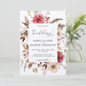 マロンレッド ブラッシュピンク オールインワン QRコード ウェディング 招待状 (スタンド正面)