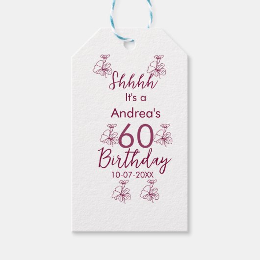 マロン白モーヴシュフ60歳の誕生日フローラ ギフトタグ (正面)