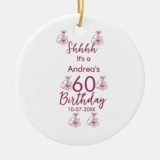 マロン白モーヴシュフ60歳の誕生日フローラ セラミックオーナメント (正面)