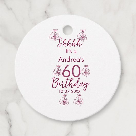 マロン白モーヴシュフ60歳の誕生日フローラ フェイバータグ (正面)