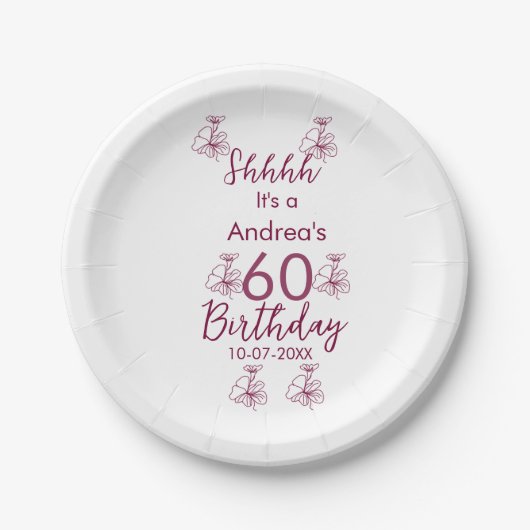 マロン白モーヴシュフ60歳の誕生日フローラ ペーパープレート (正面)
