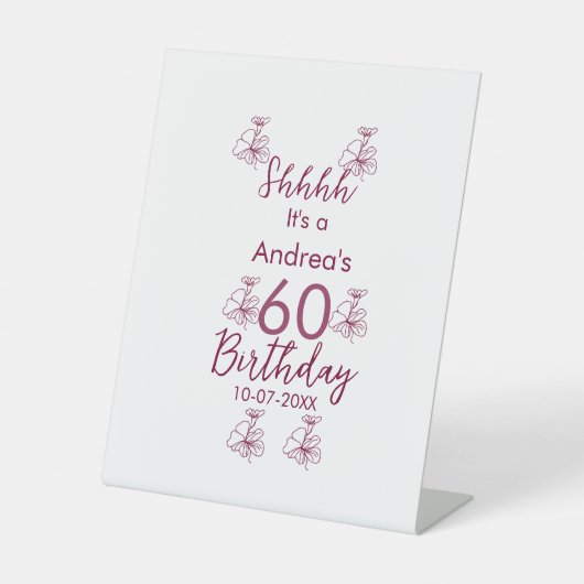 マロン白モーヴシュフ60歳の誕生日フローラ 台座サイン (正面)