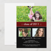 マロン色のカスタム卒業おめでとうカード（3枚写真） 案内状 (正面/裏面)