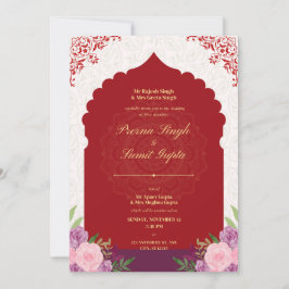 マロン色の結婚式の招待状（ゴールドのテキスト付き） 招待状