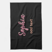 マロン追加ネーム女の子ボス文字ブラックエレガント キッチンタオル (縦)