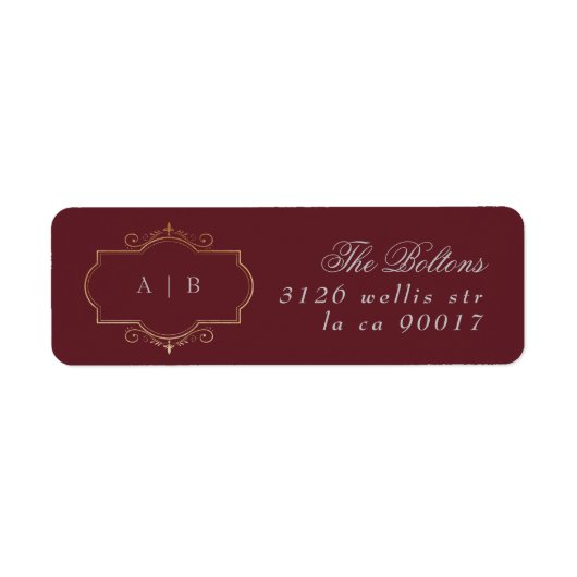 マロン・バーガンディ・ネービー・ブルー・伝統的金ゴールド・リターン ラベル (正面)