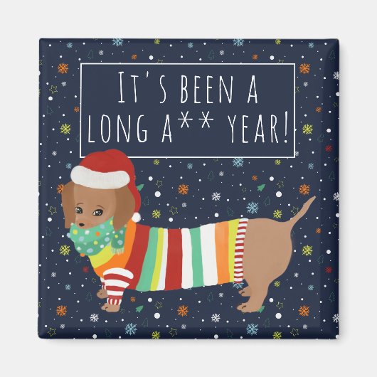 マンおもしろいガのソーセージ犬、2021年クリスマス マグネット (正面)