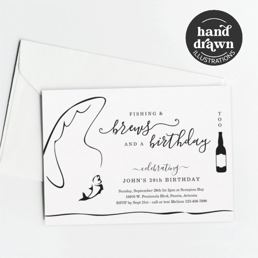 マンおもしろい魚釣り&ビール誕生日退職パーティー 招待状