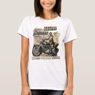 マンおもしろい・シャールフ・ハーン・デジタ絵画ルのジャイ・ヒンド Tシャツ