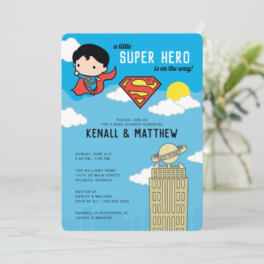 マンすごいすごいヒーローベビーシャワー招待状 招待状 (スタンド正面)