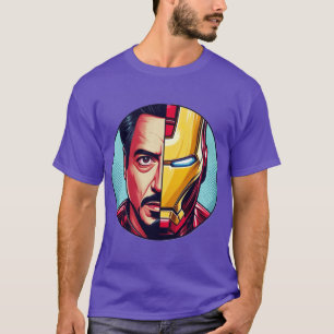 マンとマシンの融合:トニー・スタークとアイアンマンのコミックアート Tシャツ