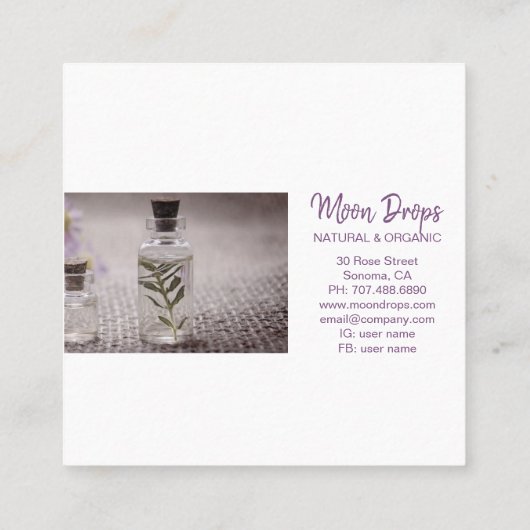 マンインザムーンエッセンシャル油アロマセラピー美しい スクエア名刺 (裏面)