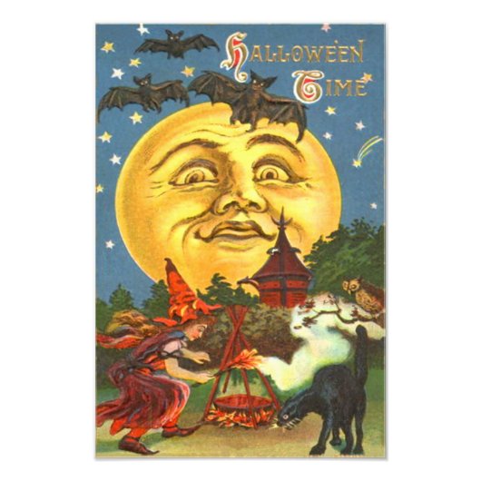 マンインザムーンブラックキャットウィッチこうもり満月フクロウ フォトプリント            (正面)