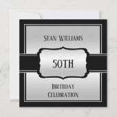 マンエレガントズシルバー&ブラック50誕生日 招待状 (正面)