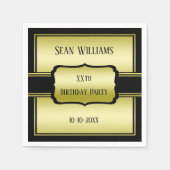 マンエレガントズ金ゴールド&ブラック誕生日 スタンダードカクテルナプキン (正面)