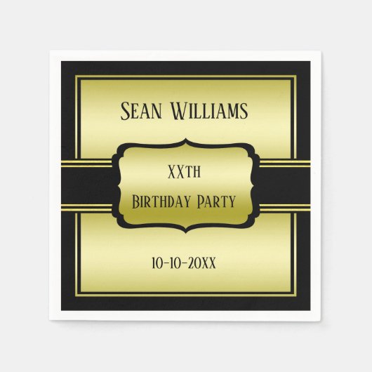 マンエレガントズ金ゴールド&ブラック誕生日 スタンダードカクテルナプキン (正面)