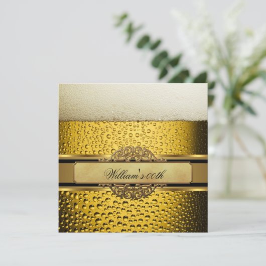 マンエレガントビールブラック金ゴールド誕生日パーティーメンズ 招待状 (スタンド正面)