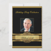 マンエレガント金ゴールド誕生日パーティーMens写真 招待状 (正面)