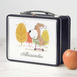 マンガおもしろいーの子犬のキックスクーターの金属弁当箱 メタルランチボックス