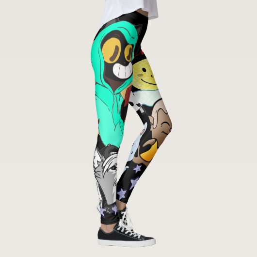 マンガおもしろいーの黒い黄色の緑の星 レギンス (右)