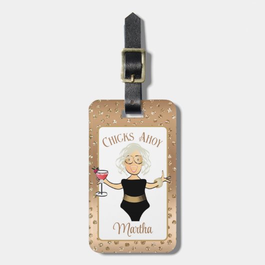 マンガおもしろいー熟女クルーズビーチトロピカル ラゲッジタグ (正面縦)