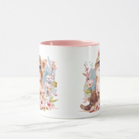 マンガかわいい子猫と桜フラワーキャットモマギフト マグカップ (中央)