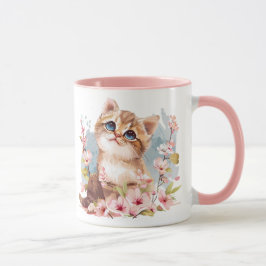 マンガかわいい子猫と桜フラワーキャットモマギフト マグカップ