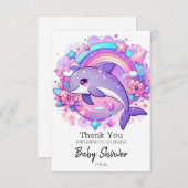 マンガのイルカの赤ちゃんシャワー サンキューカード (正面/裏面)