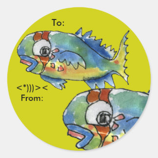 マンガのオウムの魚のラパーソナライズされたベル ラウンドシール