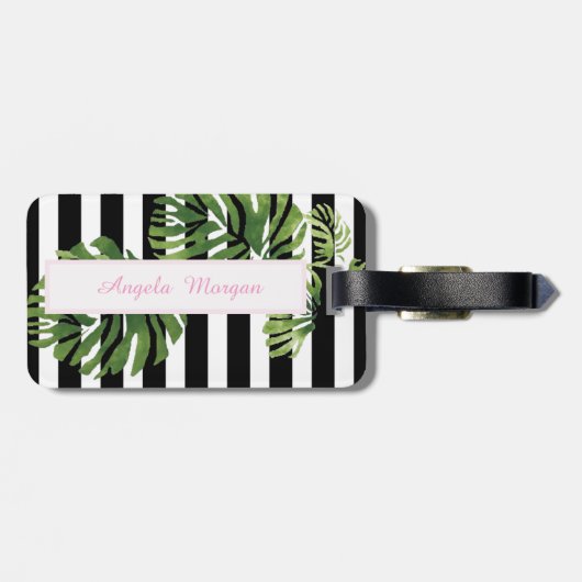 マンガのオウム、パーム葉の – パーソナライズされた ラゲッジタグ (裏面横)