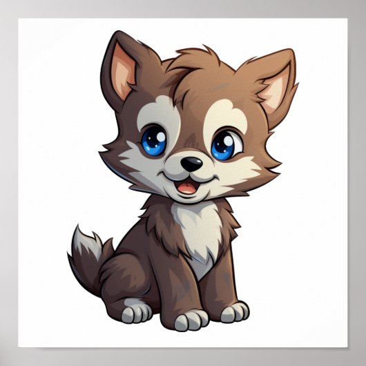 マンガのオオカミイラストレーション ポスター (正面)