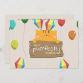 マンガのオレンジ色の猫の赤ちゃんシャワー 招待状 (正面/裏面)