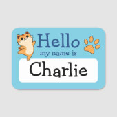 マンガのオレンジ色の猫、ポープリント、カスタム、青 名札 (正面)